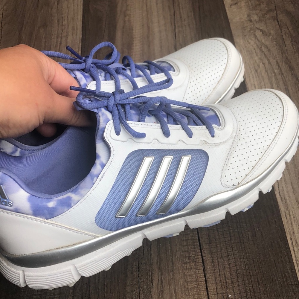 Adidas purple and white running shoes 9.5 grip